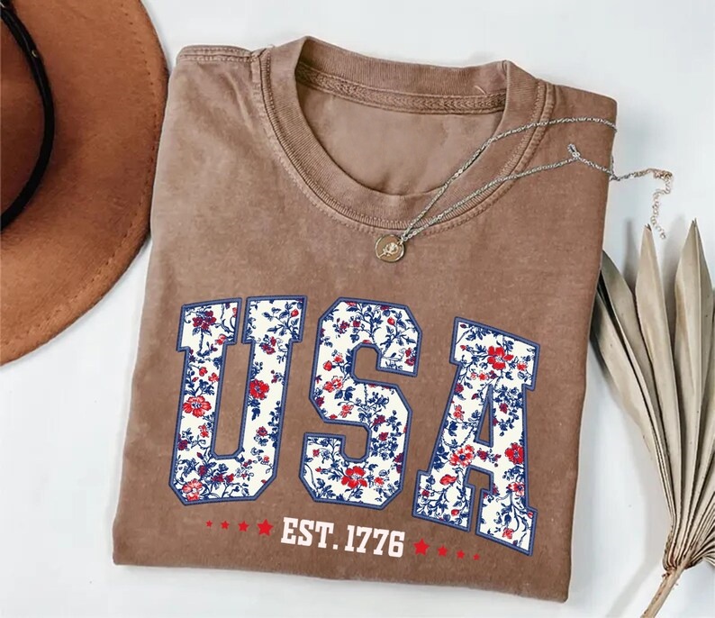 Floral Print USA EST 1776 Classic T-Shirt