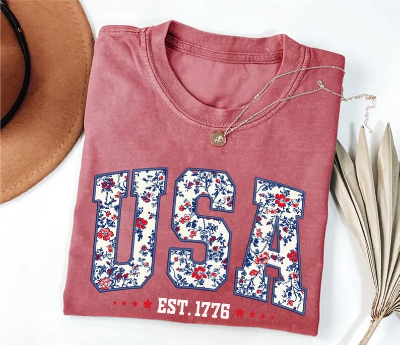 Floral Print USA EST 1776 Classic T-Shirt