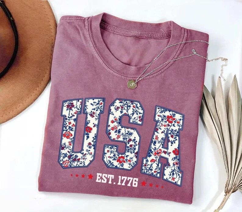Floral Print USA EST 1776 Classic T-Shirt