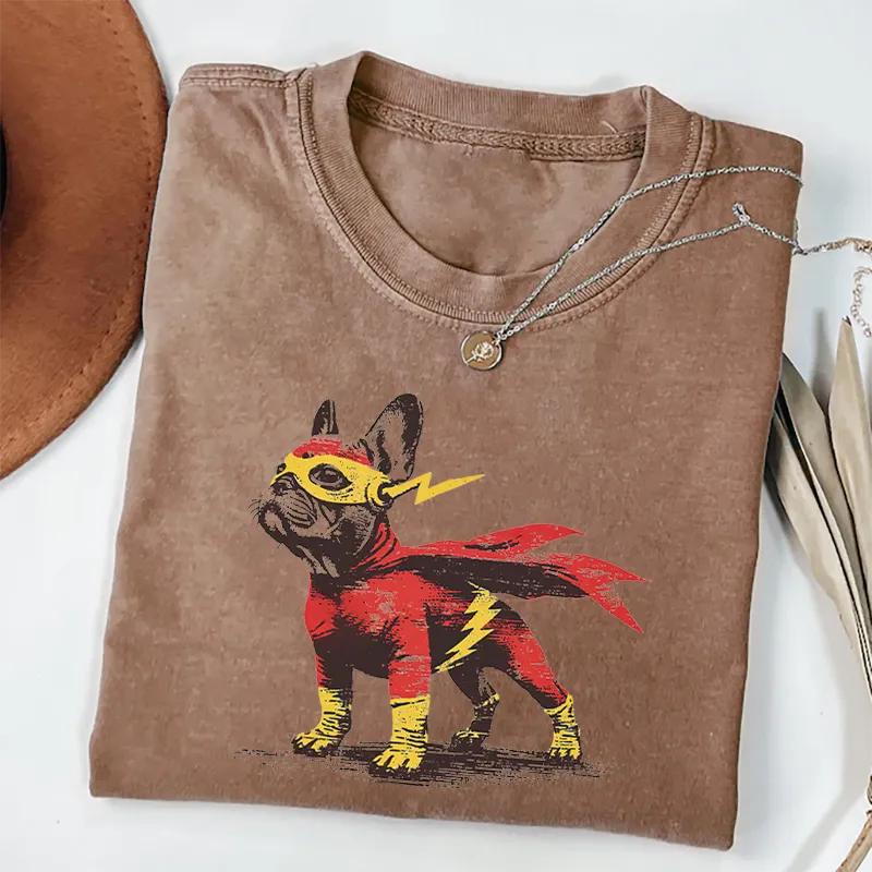 French Bulldog Superhero T-shirt - Vintage Washed Apparel by VanceMade