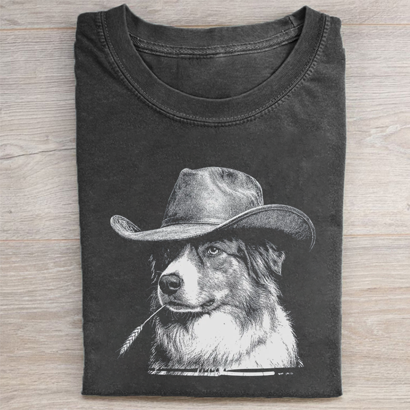 Australian Shepherd Cowboy Dog T-shirt - Vintage Washed Apparel by VanceMade
