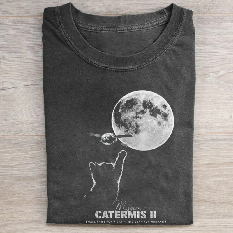Cat Moon Mission Catermis II T-shirt - Vintage Washed Apparel by VanceMade