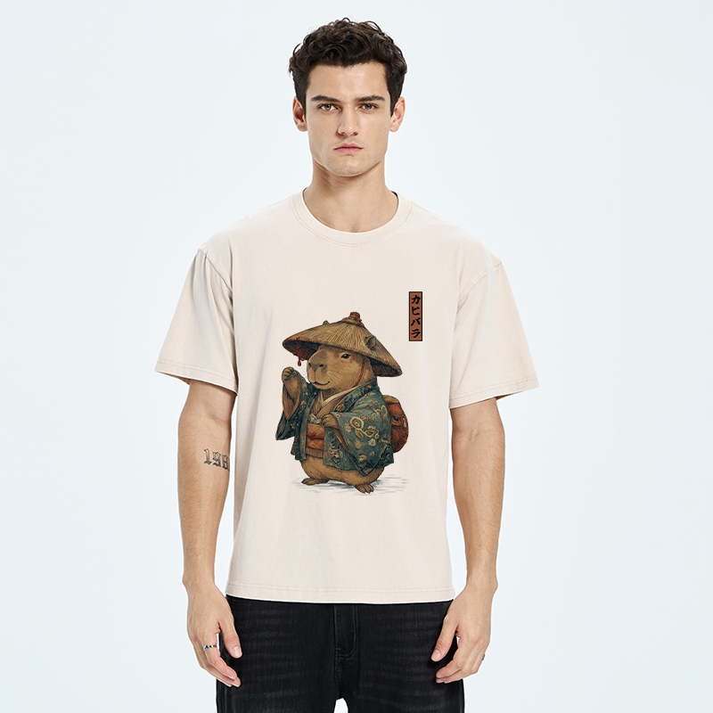 Traveling Capybara Washed T-Shirt - Vintage Washed Apparel by VanceMade