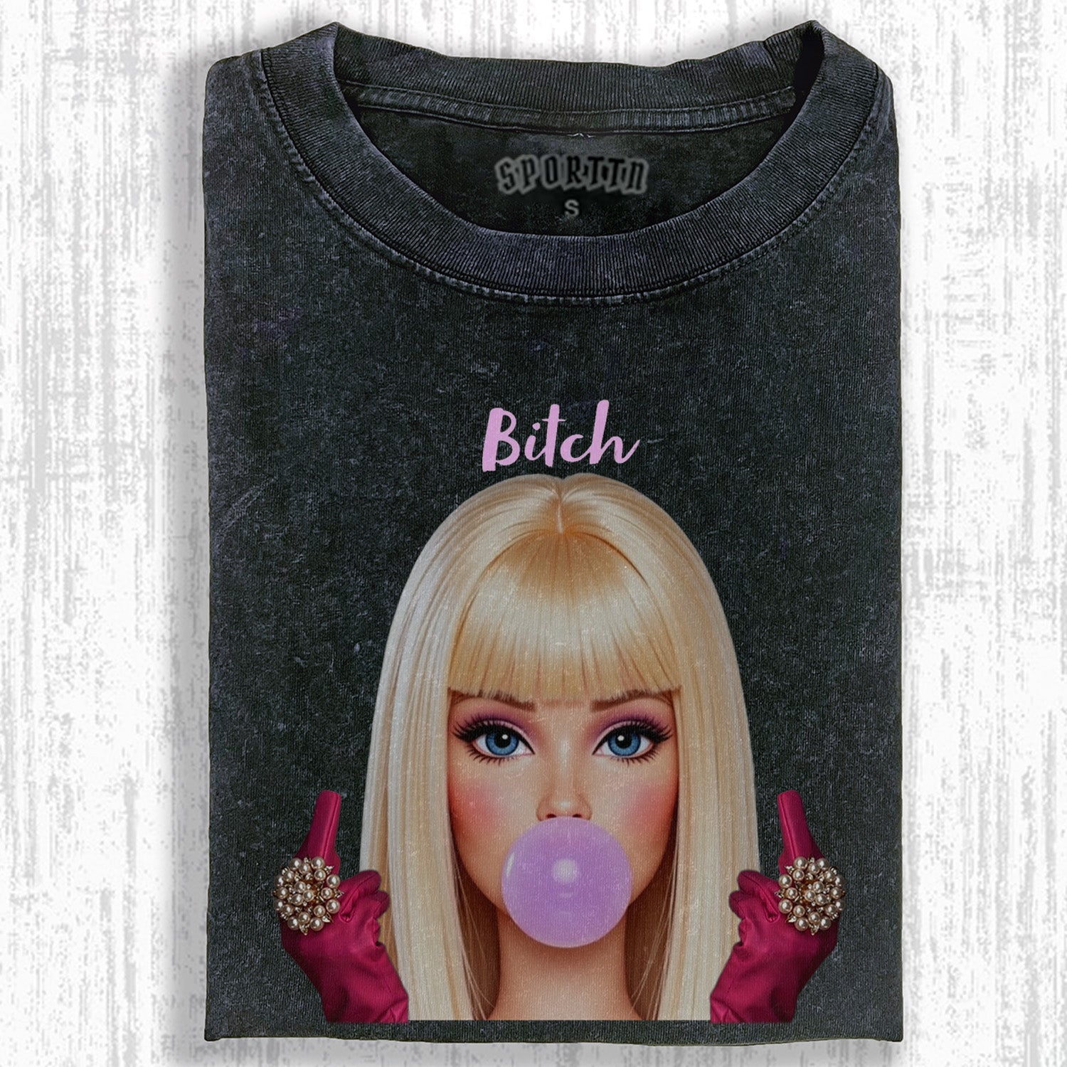 DOLL GIRL MIDDLE FINGER T-SHIRT - Vintage Washed Apparel by VanceMade