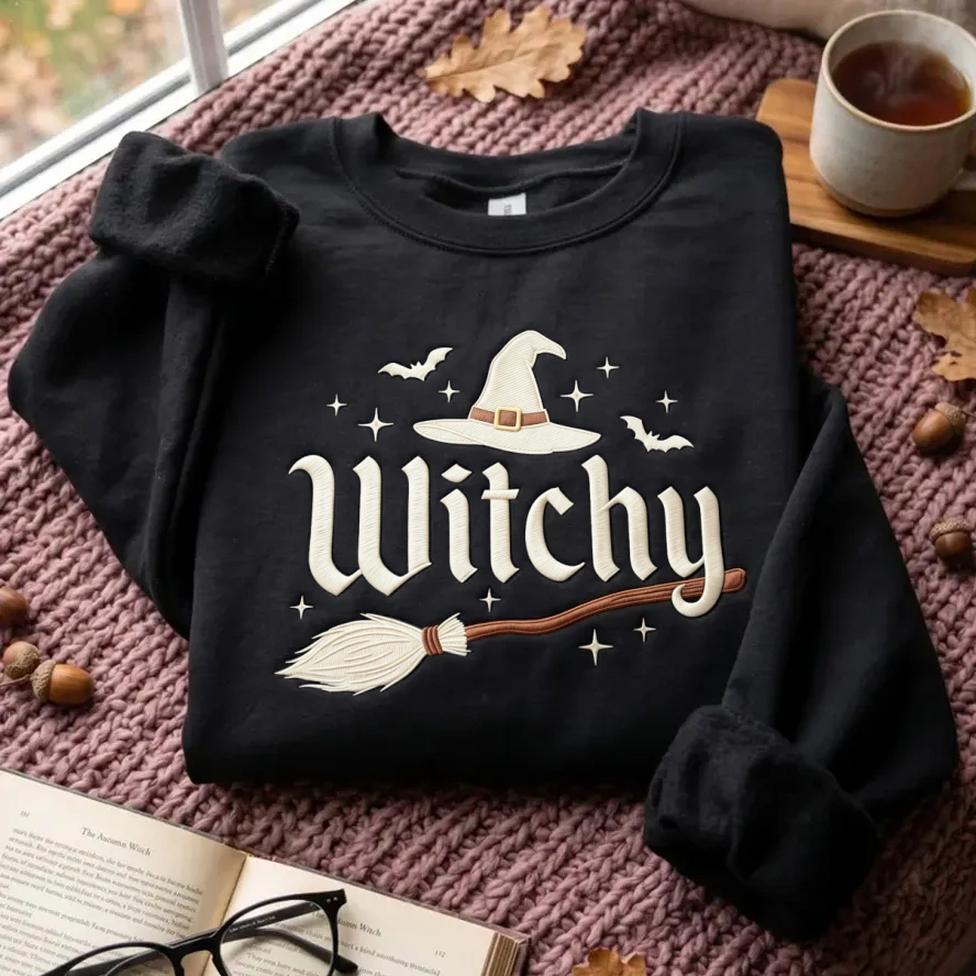 Embroidered Witchy Halloween Sweatshirt
