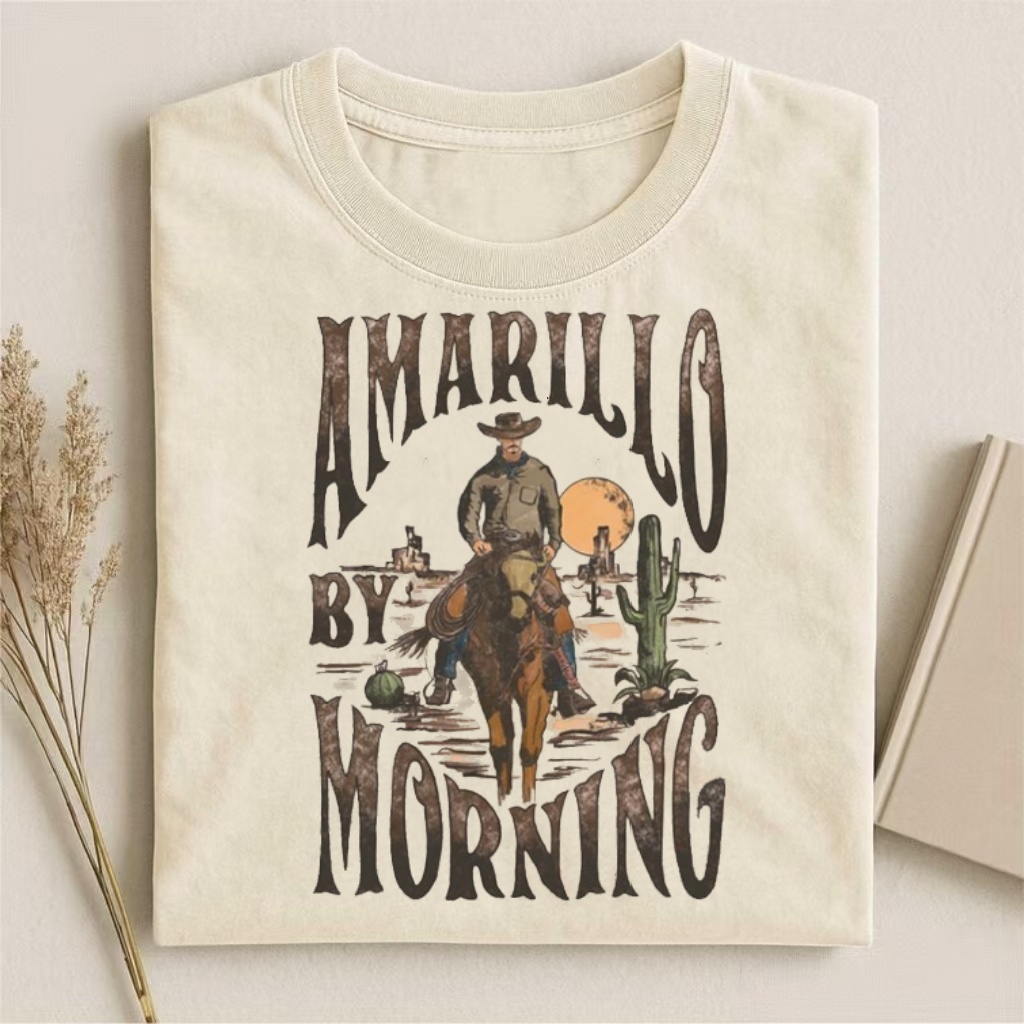 "Amarillo By Morning" Western Cowboy T-shirt - Vintage Washed Apparel by VanceMade