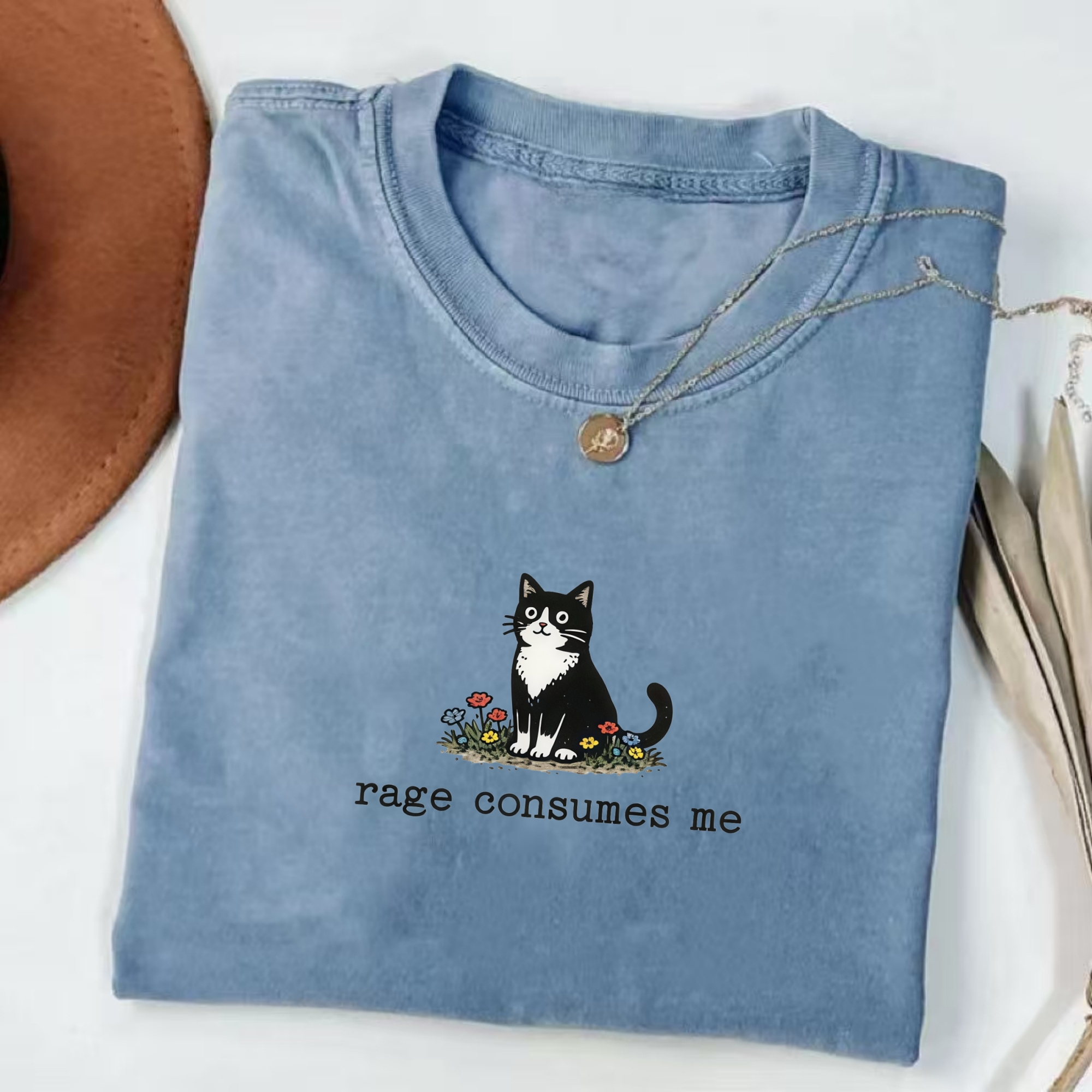 Rage Consumes Me Cat T-Shirt - Vintage Washed Apparel by VanceMade