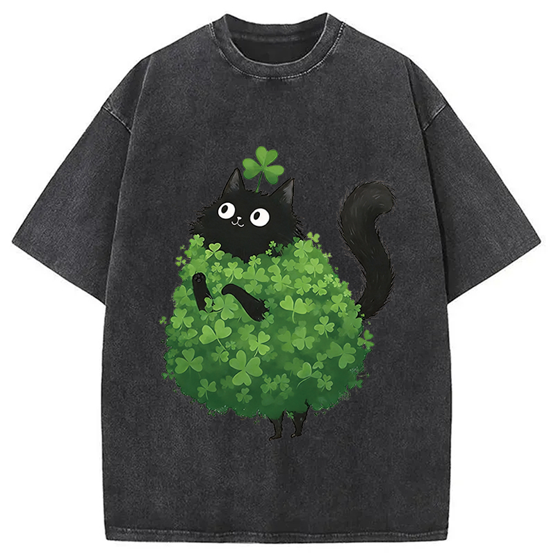 St. Patrick's Day Decorated Cat Washed T-Shirt-Vance