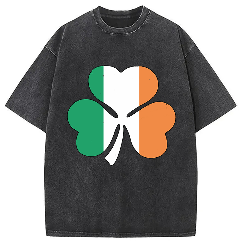 Irish Flag Shamrock Washed T-Shirt-Vance
