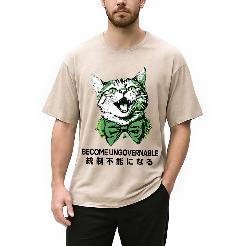 St. Patrick's Day Prank Cat Washed T-Shirt - Vintage Washed Apparel by VanceMade