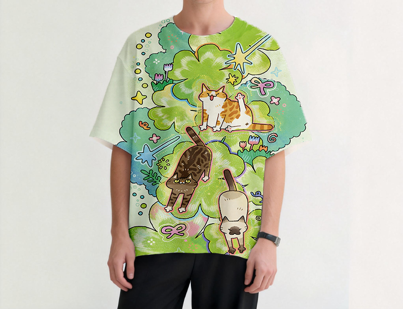 Cats Stretching Graphic Print T-Shirt - Vintage Washed Apparel by VanceMade