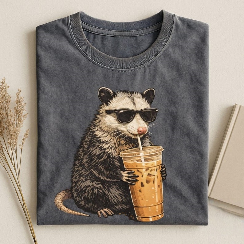 Cool Opossum Iced Coffee Graphic T-Shirt