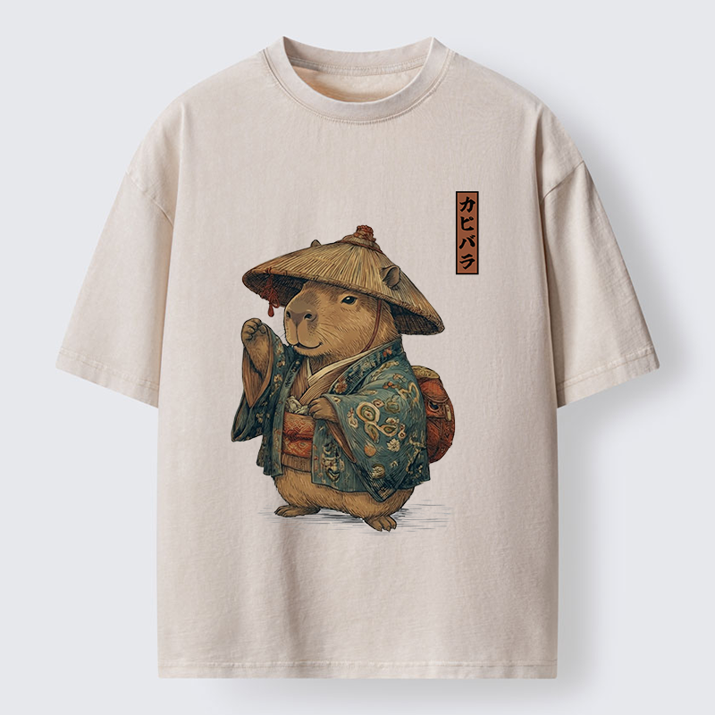 Traveling Capybara Washed T-Shirt - Vintage Washed Apparel by VanceMade