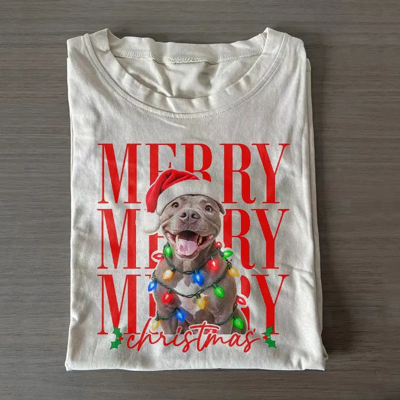 Merry Christmas Pitbull Dog T-shirt