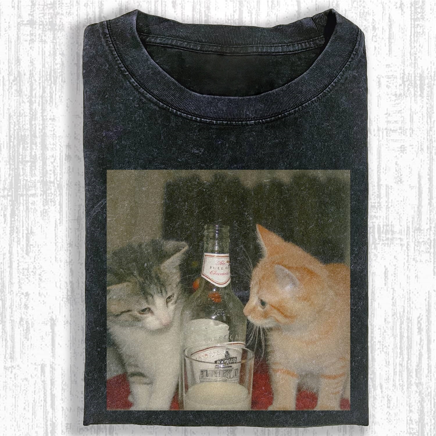 Wacky Drunk Cat with Empty Bottles T-shirt