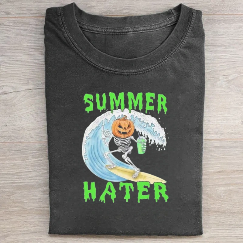 Summer Hater Halloween Pumpkin Surfing T-Shirt