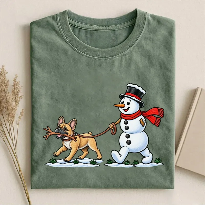 Funny Snowman  With French Bulldog T-shirt