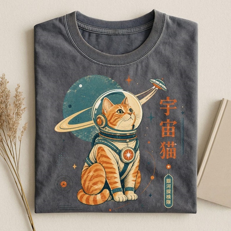 Space Astronaut Cat Art T-Shirt