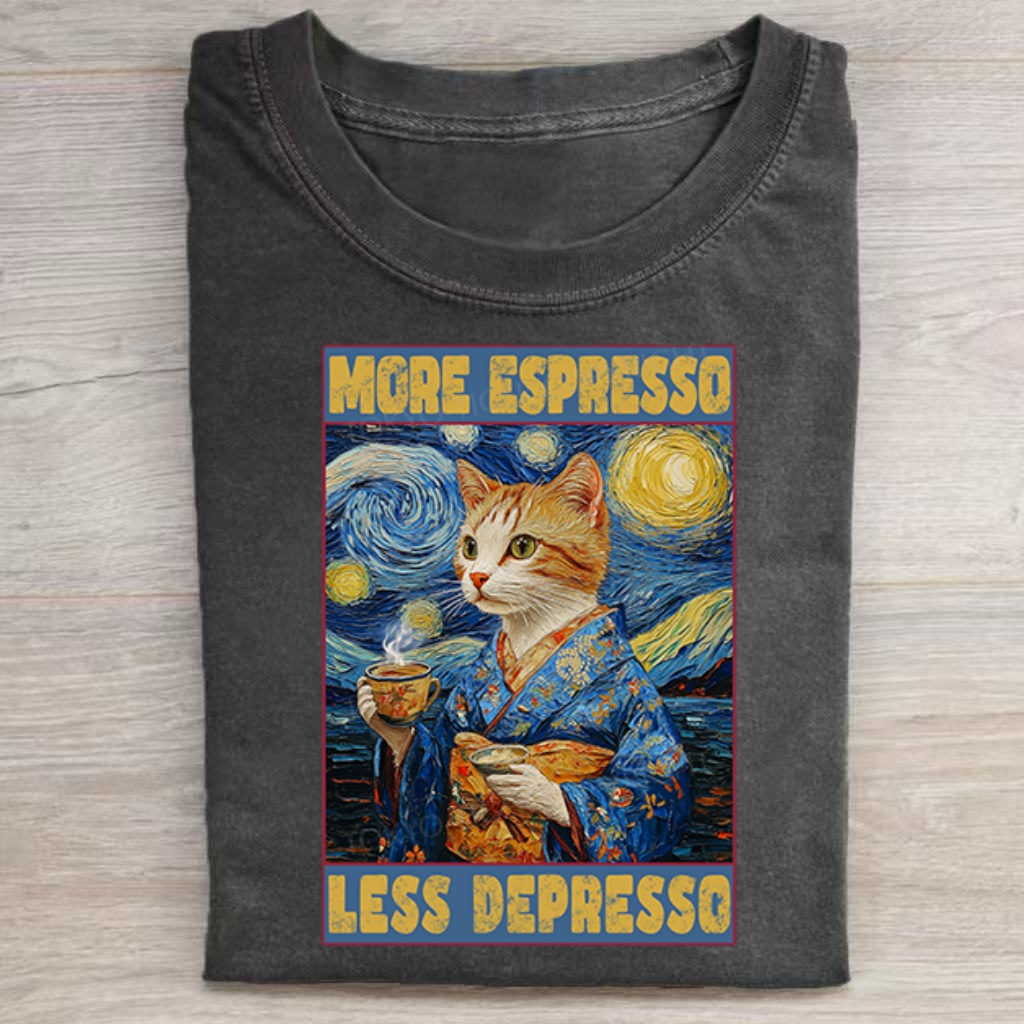 Starry Night Coffee‑Loving Cat Quote T‑Shirt
