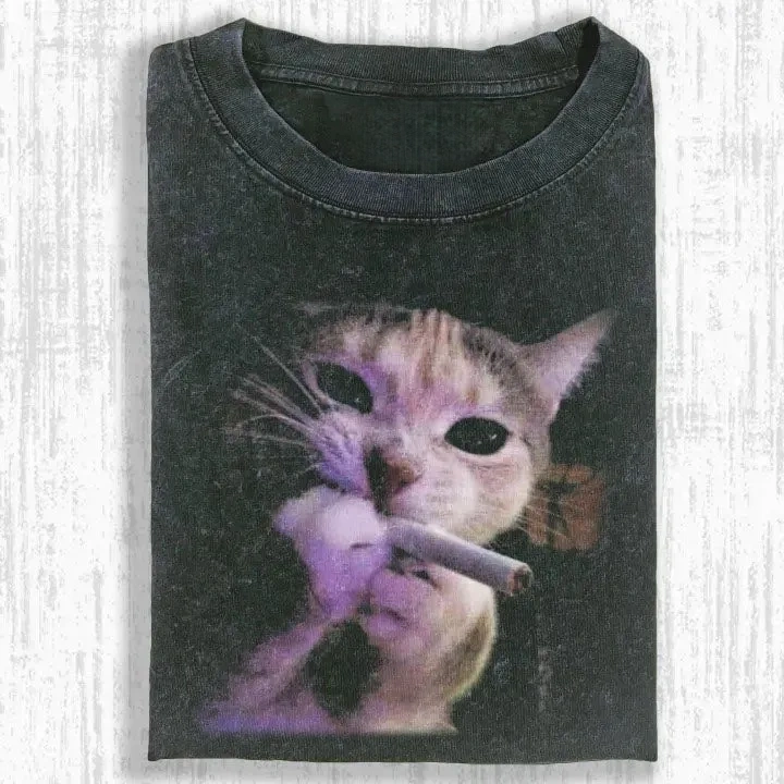 Wacky Kitten Smoking with Purple Light T-shirt