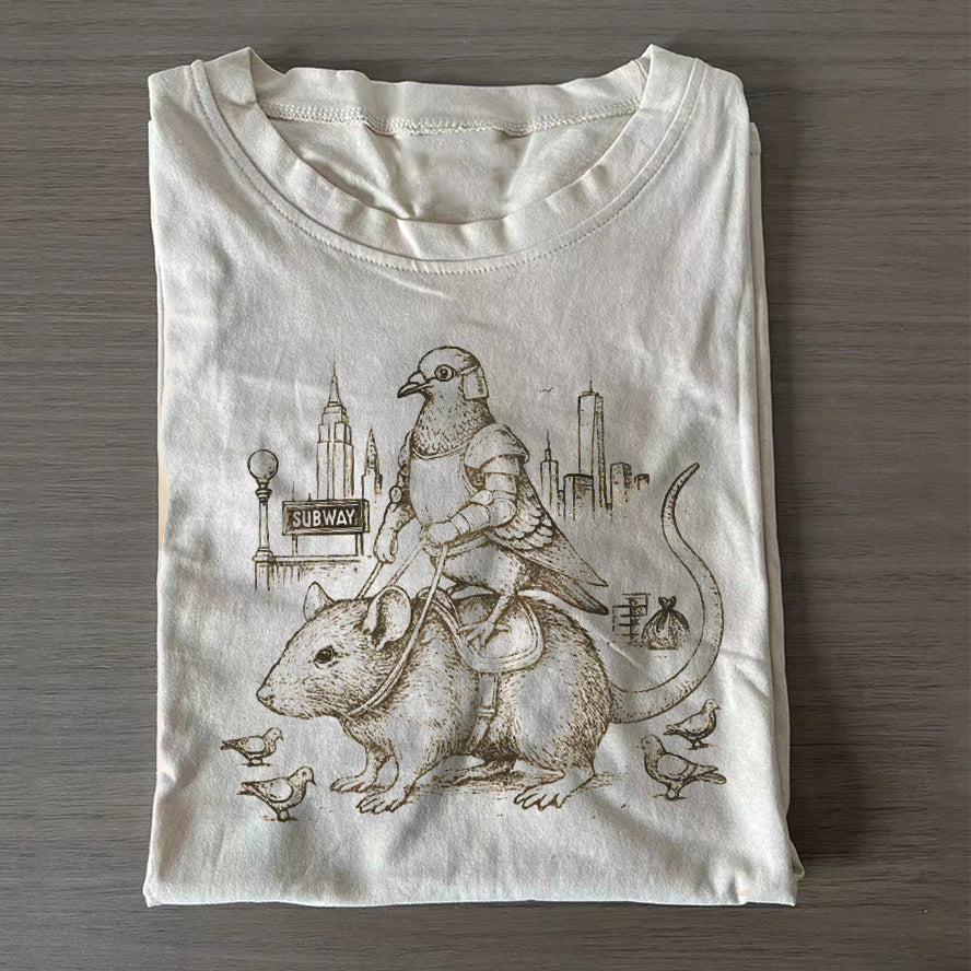 Pigeon Knight Riding Rat T-shirt - Vintage Washed Apparel by VanceMade