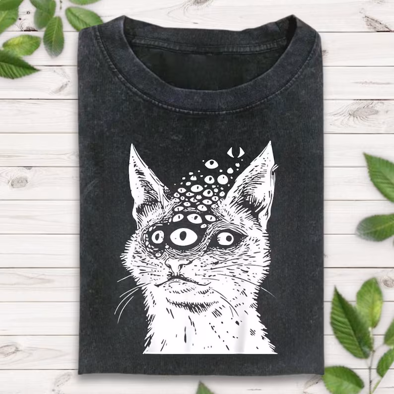 Weirdcore Goth Cat Graphic T-Shirt