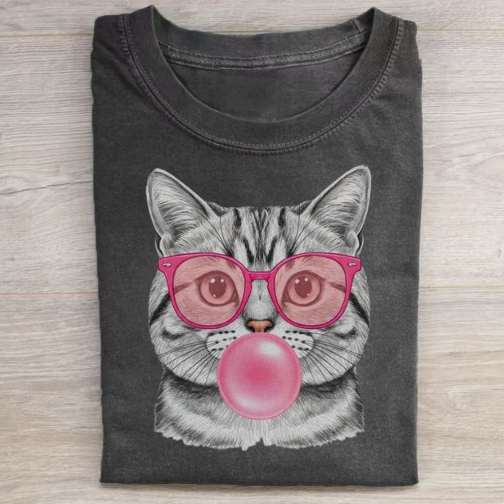 Pink Sunglasses Bubble Gum Tabby Cat T-Shirt