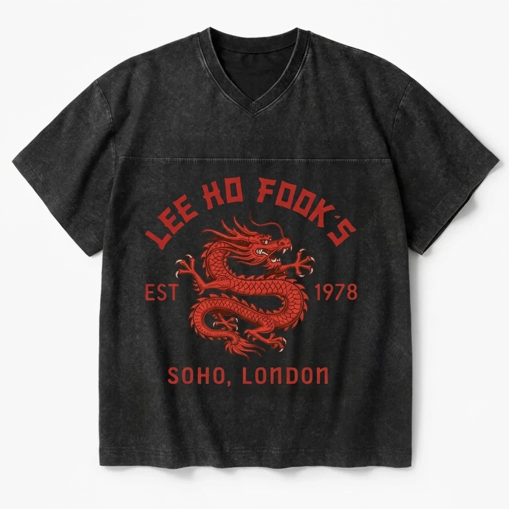 Lee Ho Fooks Dragon Design V-Neck T-Shirt
