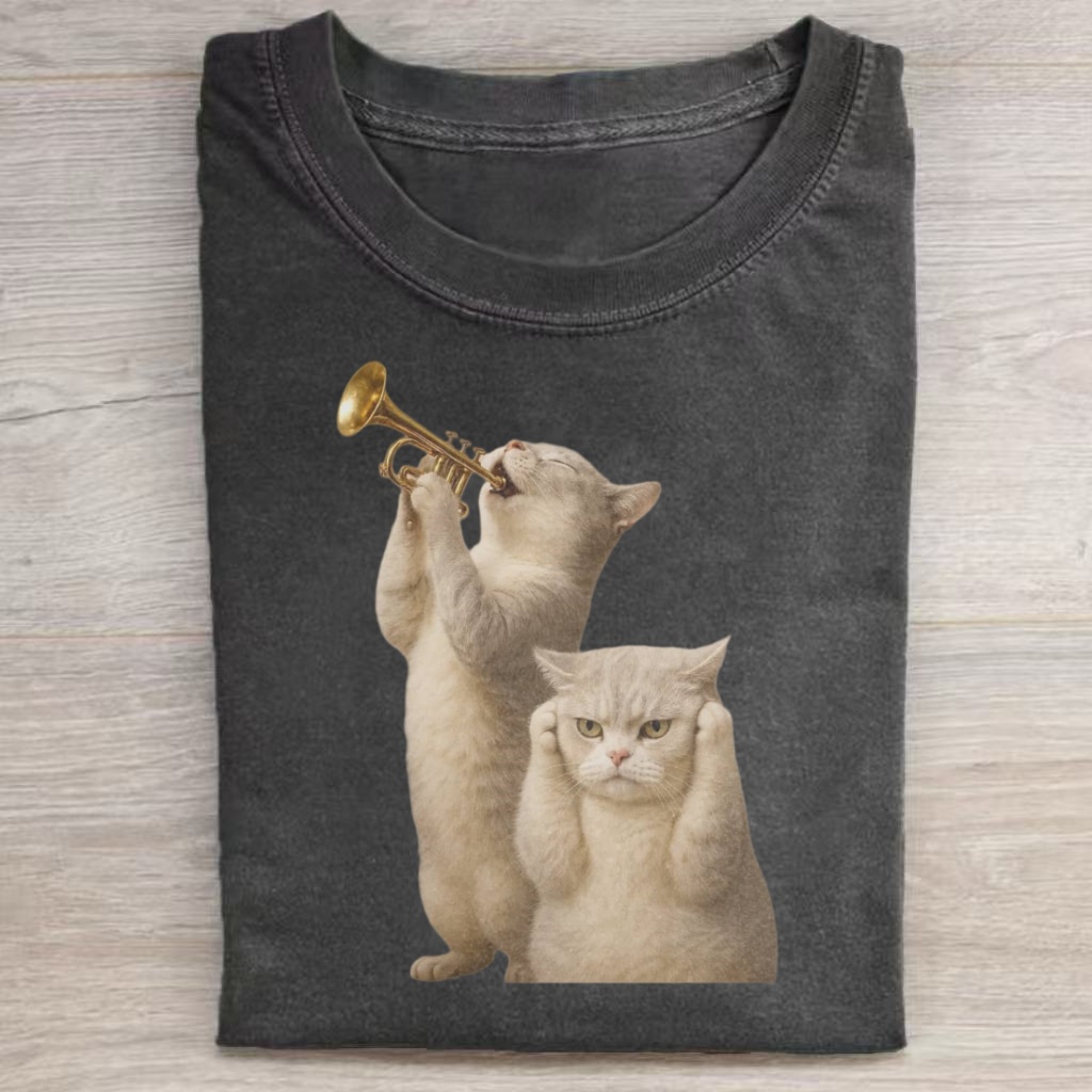 Funny Trumpet Playing Cats Graphic T-Shirt