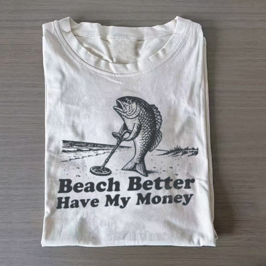Beach Metal Detector Fish Graphic T-Shirt