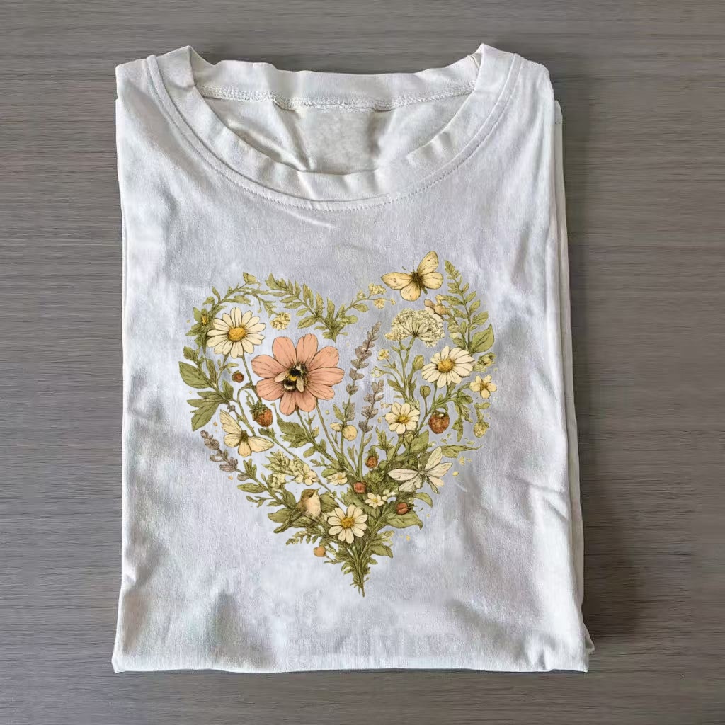 Wildflower Heart Butterfly Graphic T‑Shirt
