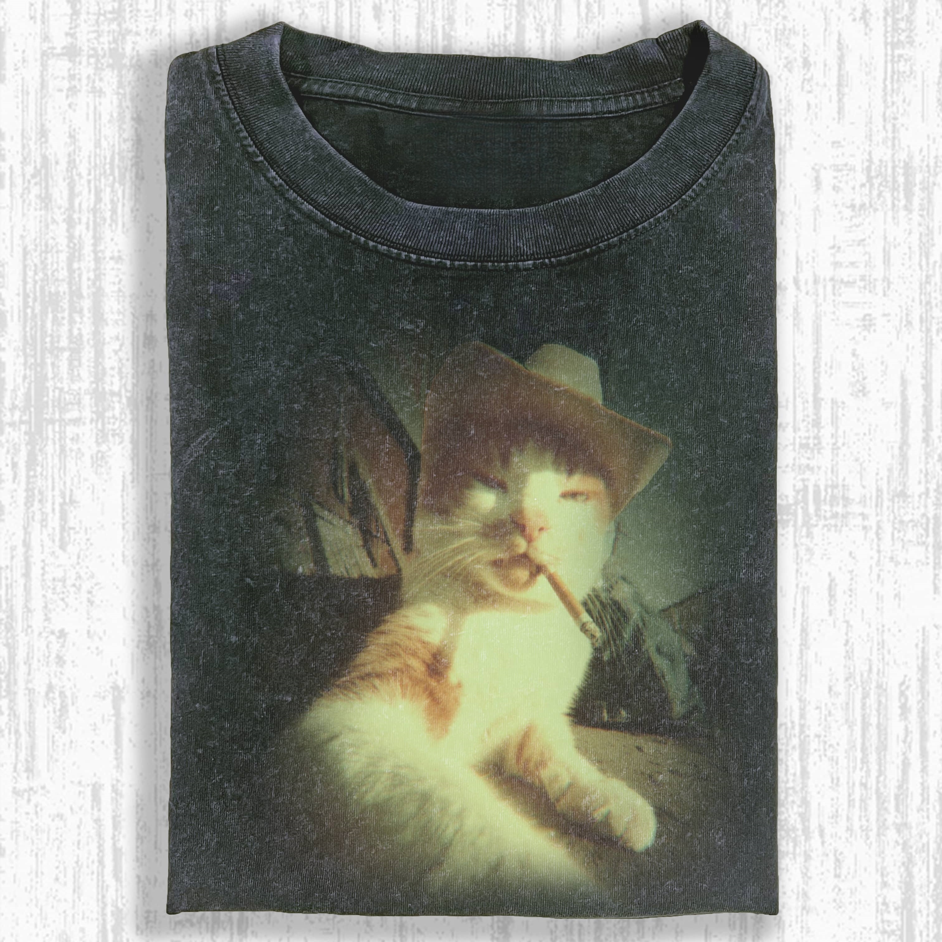 Wacky Cowboy Cat Smoking a Cigar T-shirt