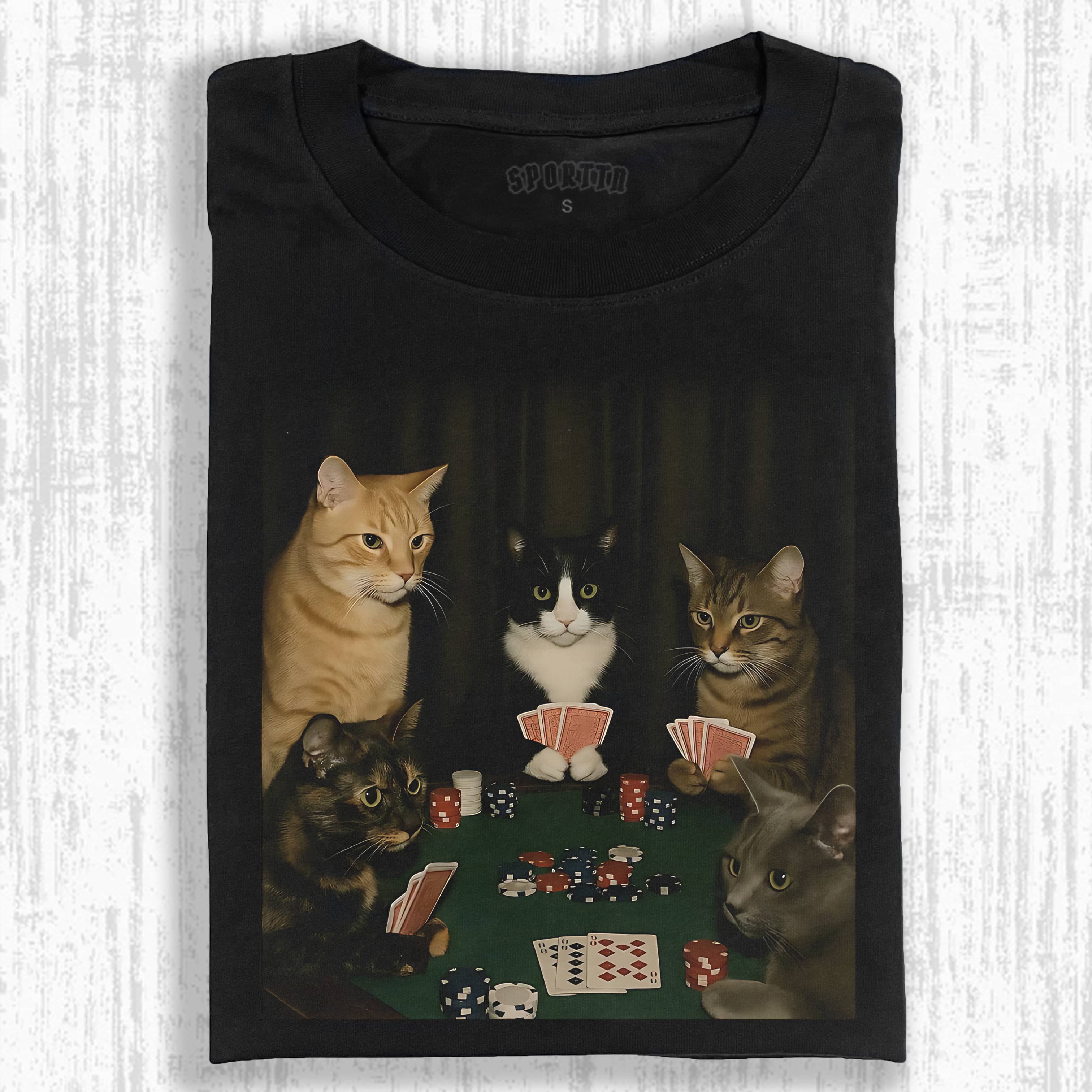 Wacky Cats Playing Poker T-shirt - Vintage Washed Apparel by VanceMade