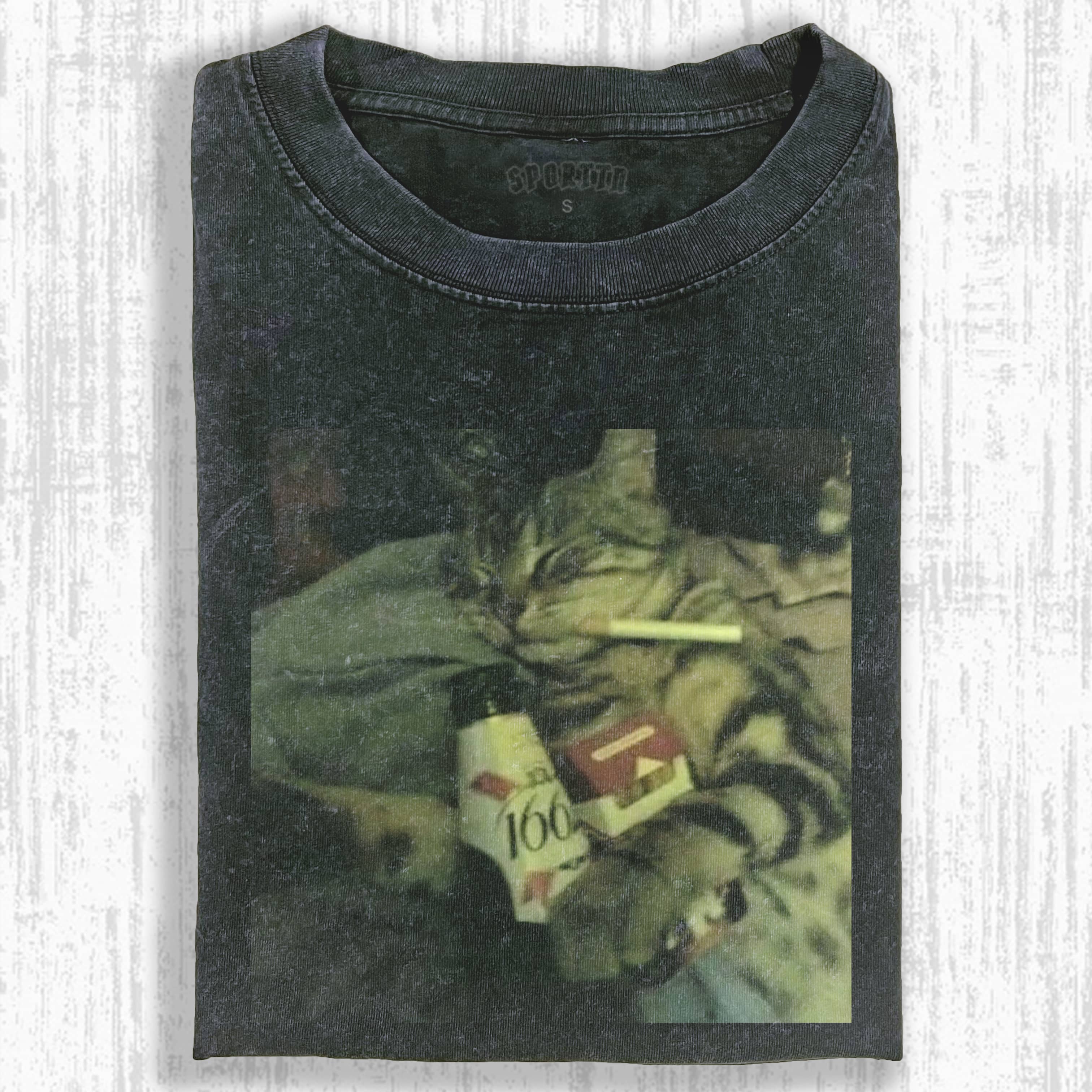 Wacky Cool Cat Drinking & Relaxing T-shirt - Vintage Washed Apparel by VanceMade
