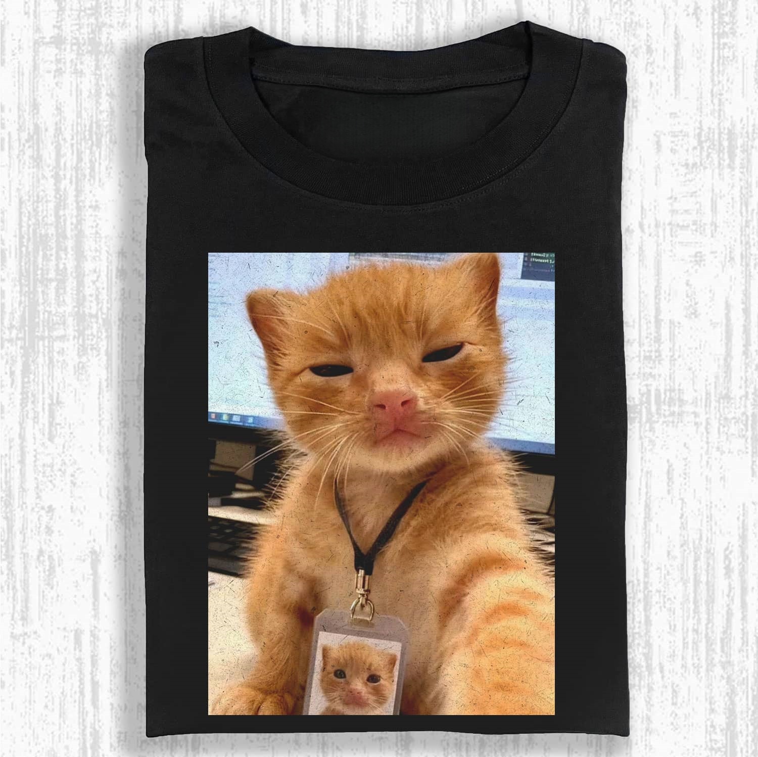 Office Cat The Cute Orange Cat with an ID Badge T-shirt