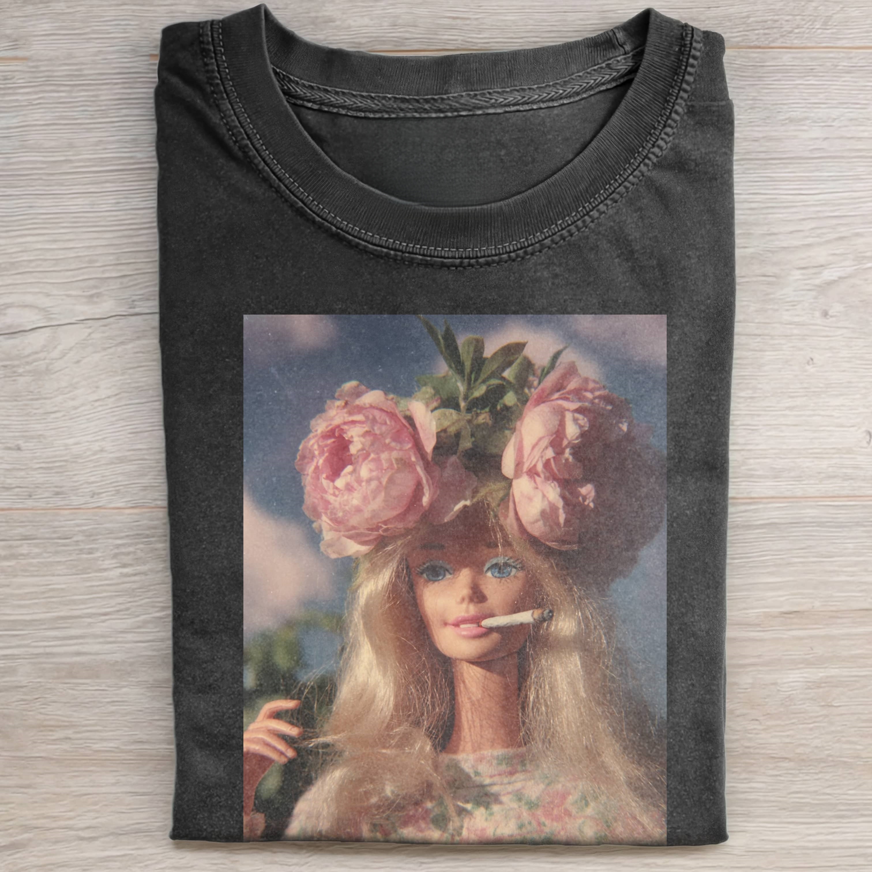 RETRO Funny Doll FaceCORE DOLL FLORAL HUMOROUS TEE