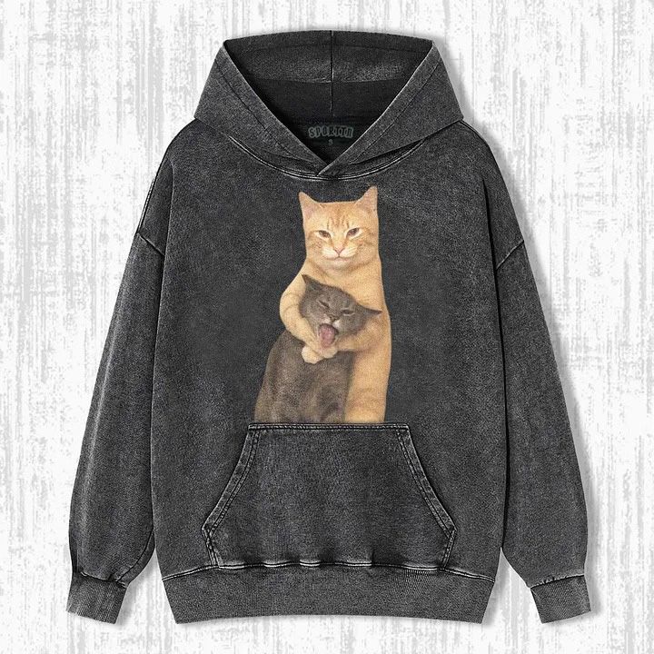 Wacky Cat Hugging Another Cat T-shirt/Sweatshirt/Hoodie - Vintage Washed Apparel by VanceMade