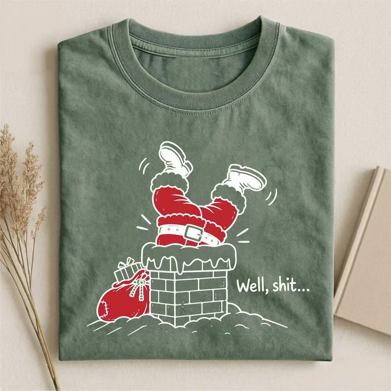 Santa Stuck In Chimney Funny Christmas T-shirt