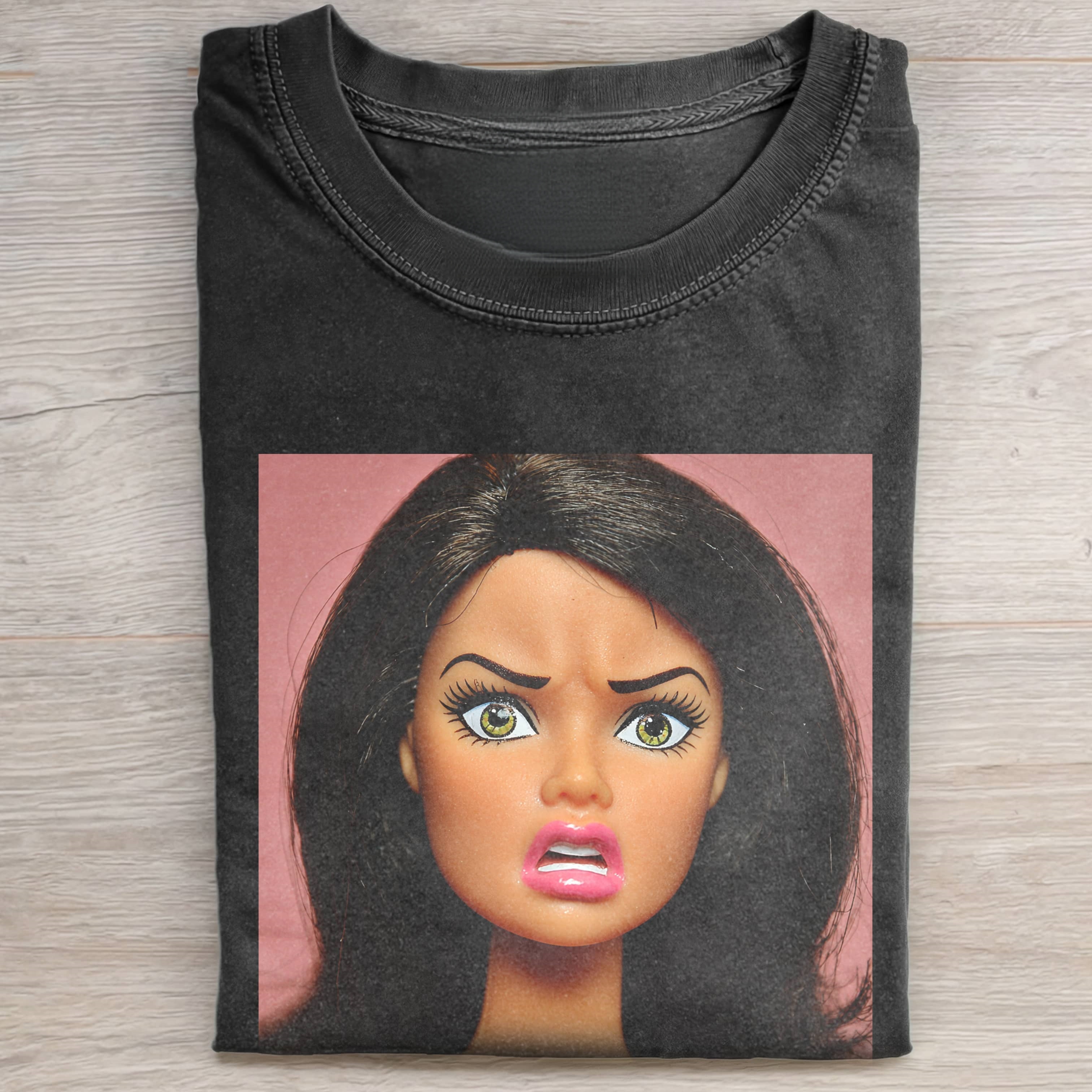Funny Doll FaceCORESURPRISED SHORT-SLEEVED T-SHIRT - Vintage Washed Apparel by VanceMade