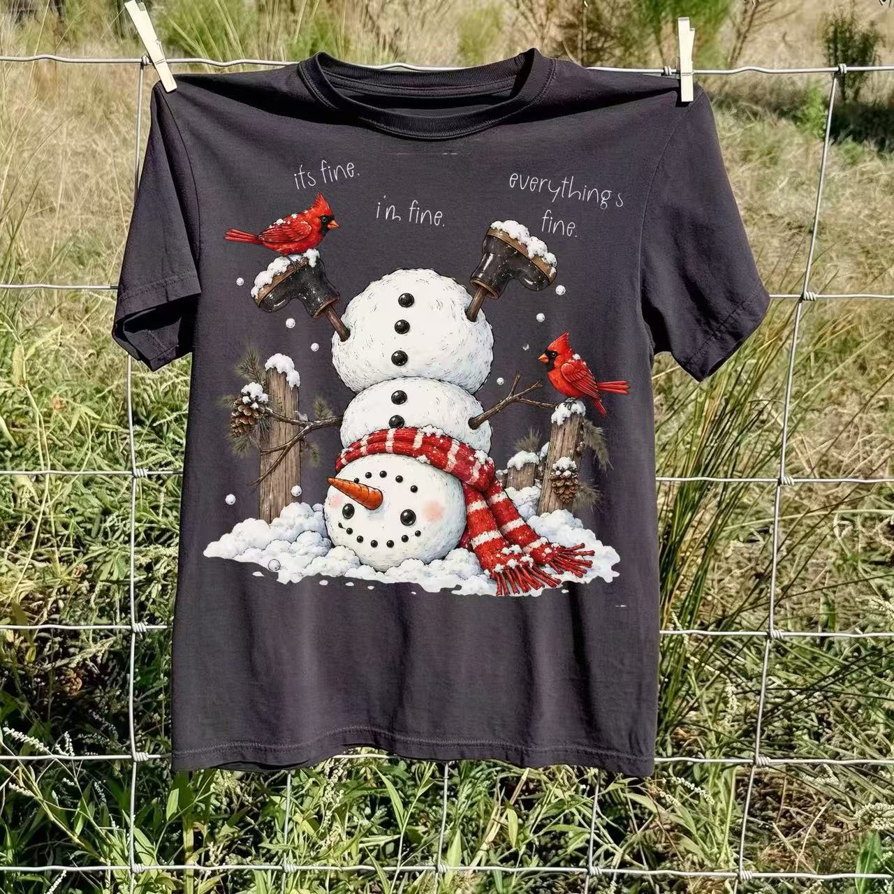 It's Fine I'm Fine Everything's Fine Broken Snowman Christmas T-shirt