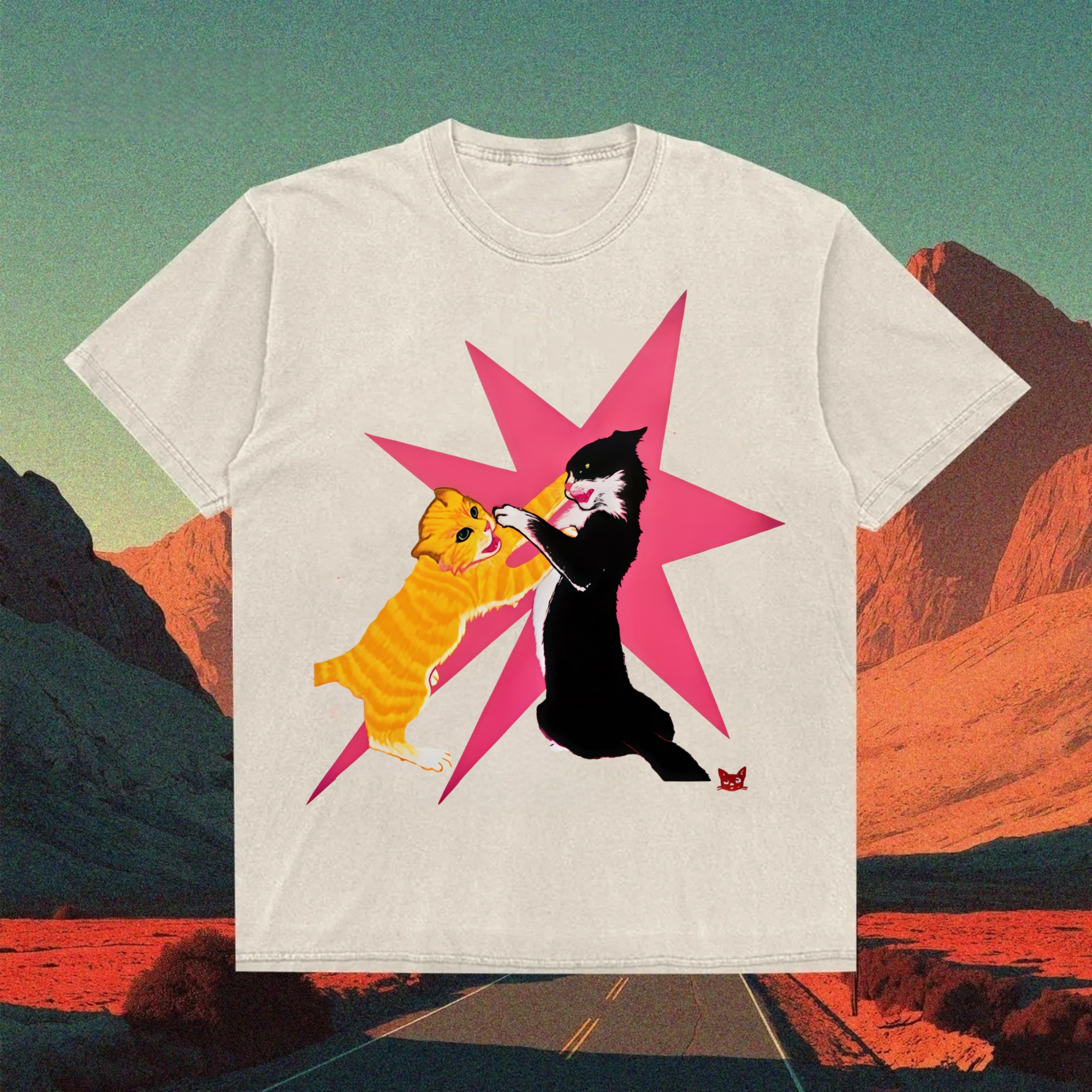 Fighting Cats T-shirt - Vintage Washed Apparel by VanceMade