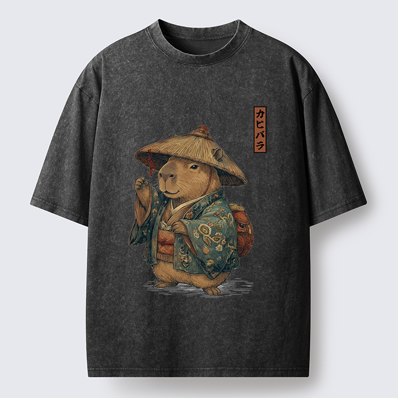 Traveling Capybara Washed T-Shirt - Vintage Washed Apparel by VanceMade