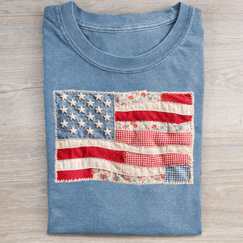 Faux Patchwork American Flag T-shirt