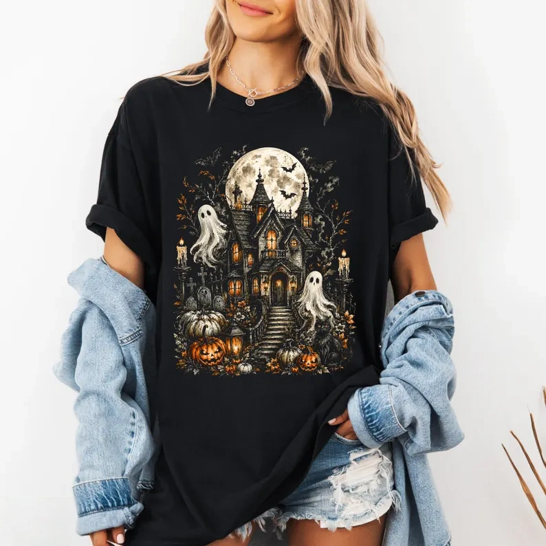 Vintage Halloween Ghost Graphic T-Shirt