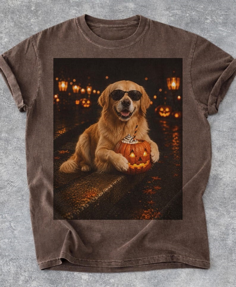 Cool Sunglasses Golden Retriever Pumpkin Latte T-Shirt
