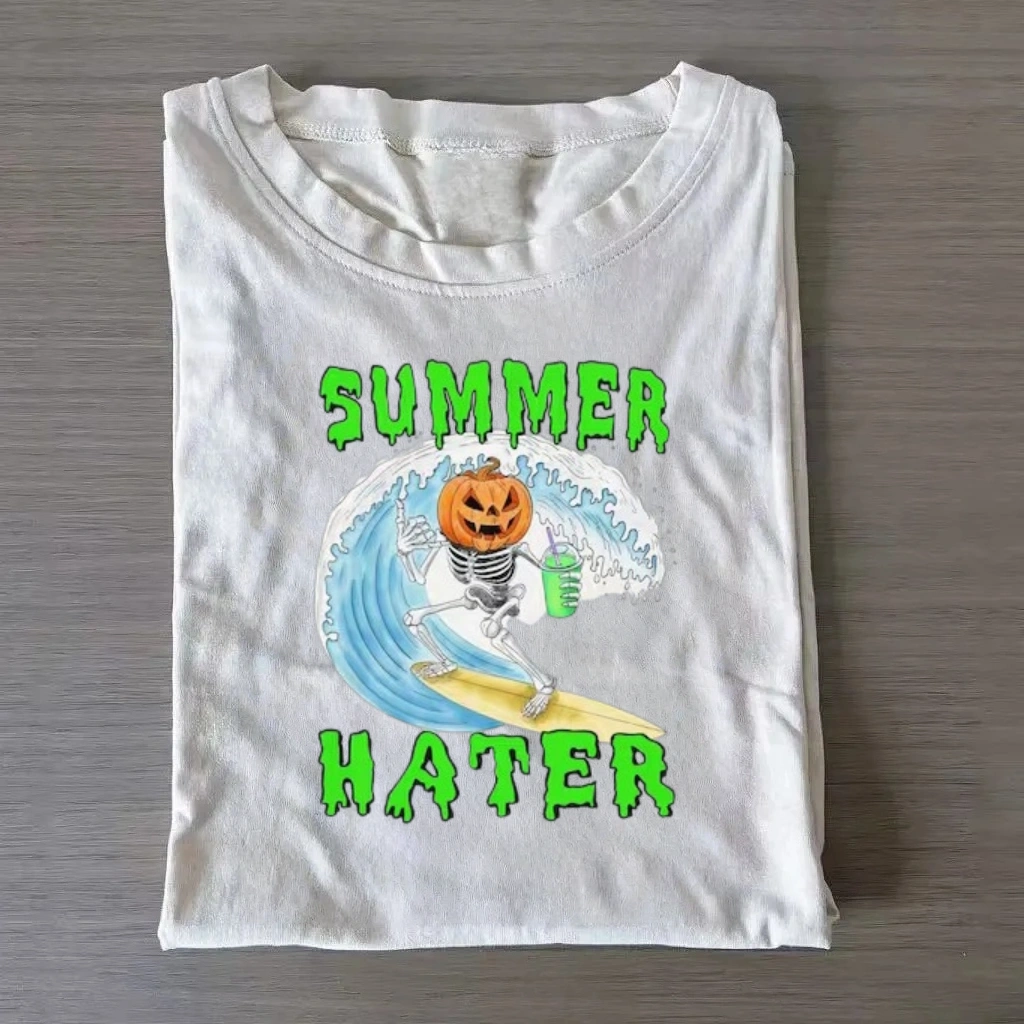 Summer Hater Halloween Pumpkin Surfing T-Shirt