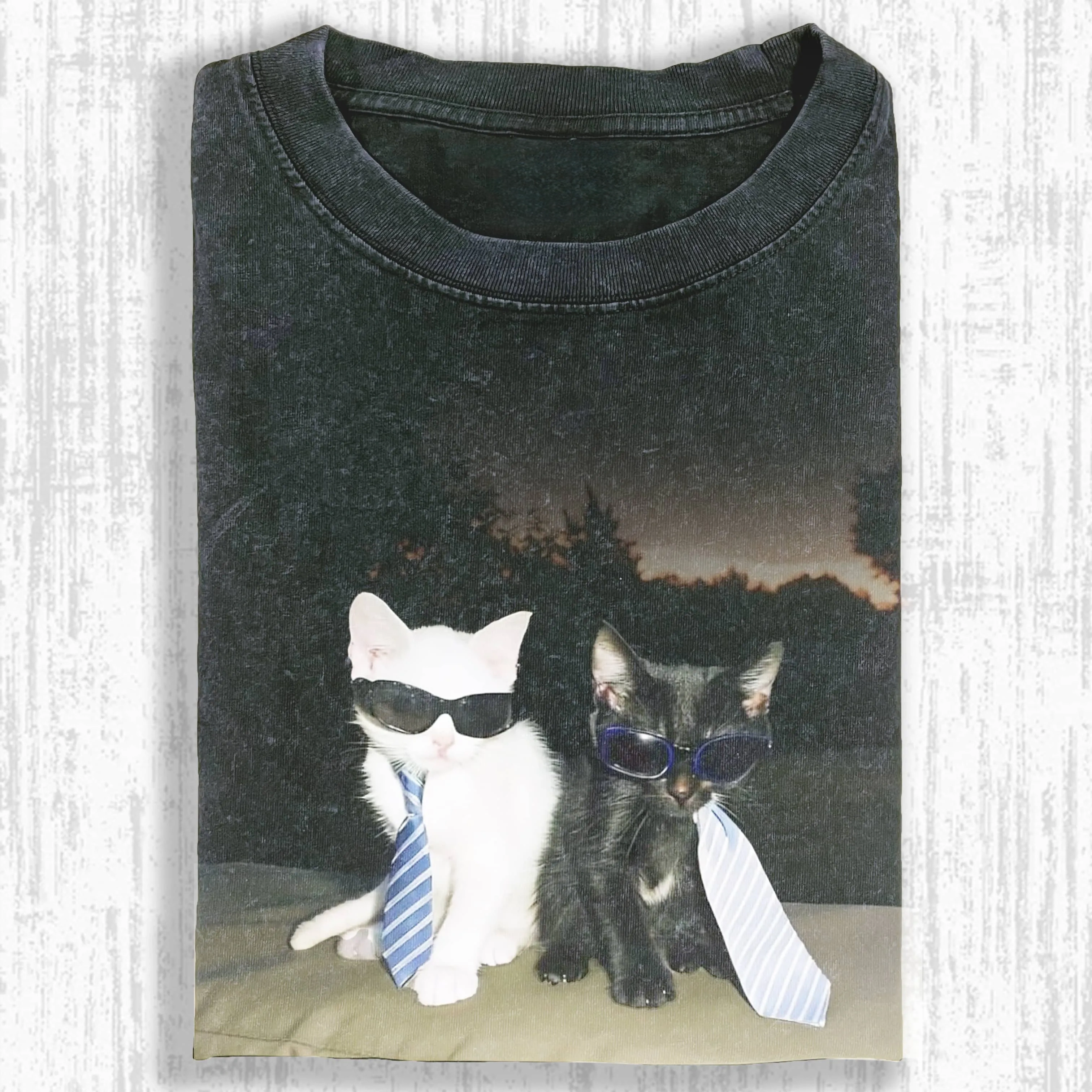 Wacky Black and White Cat Portrait T-shirt