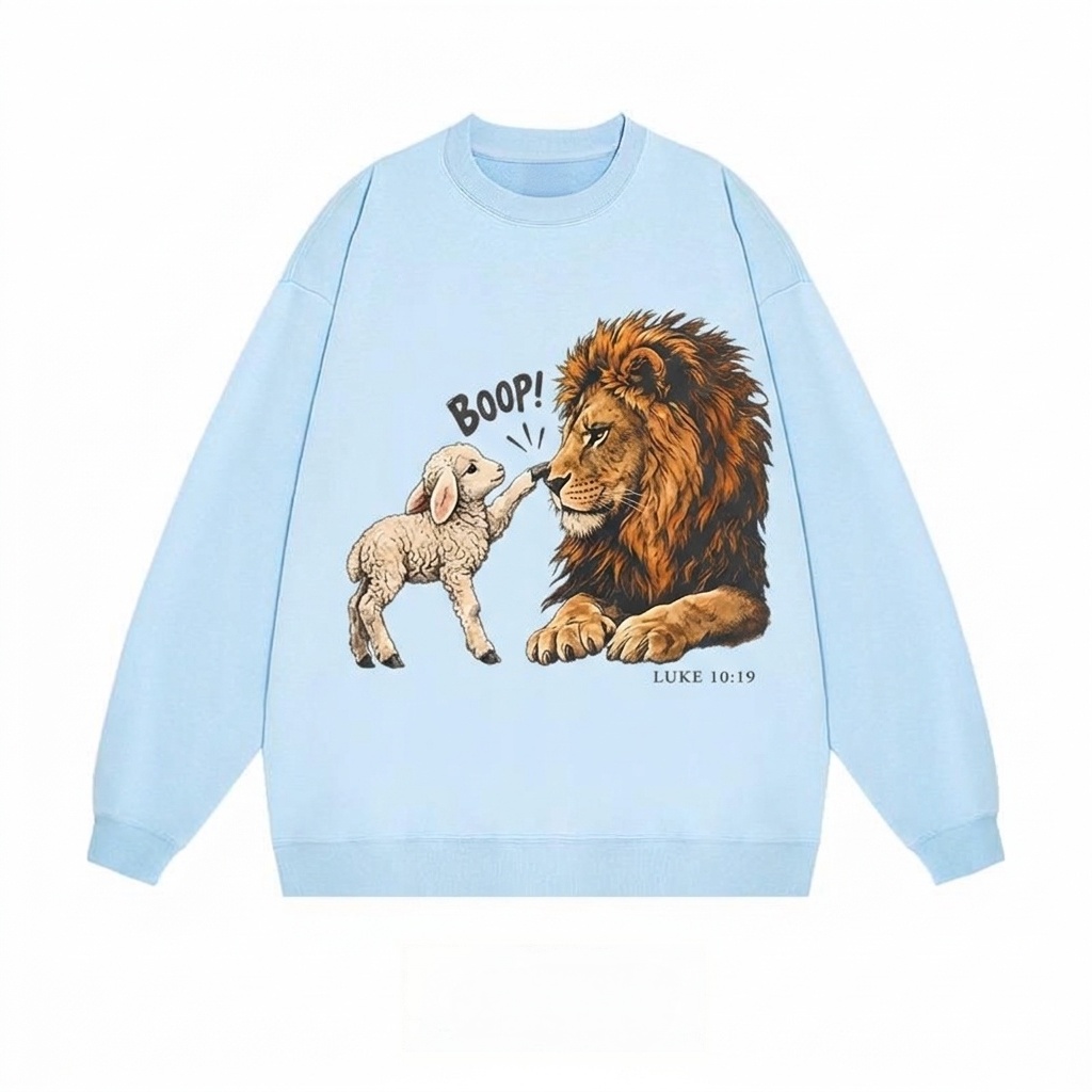 Funny Lion Lamb Boop Luke 10:19 Sweatshirt