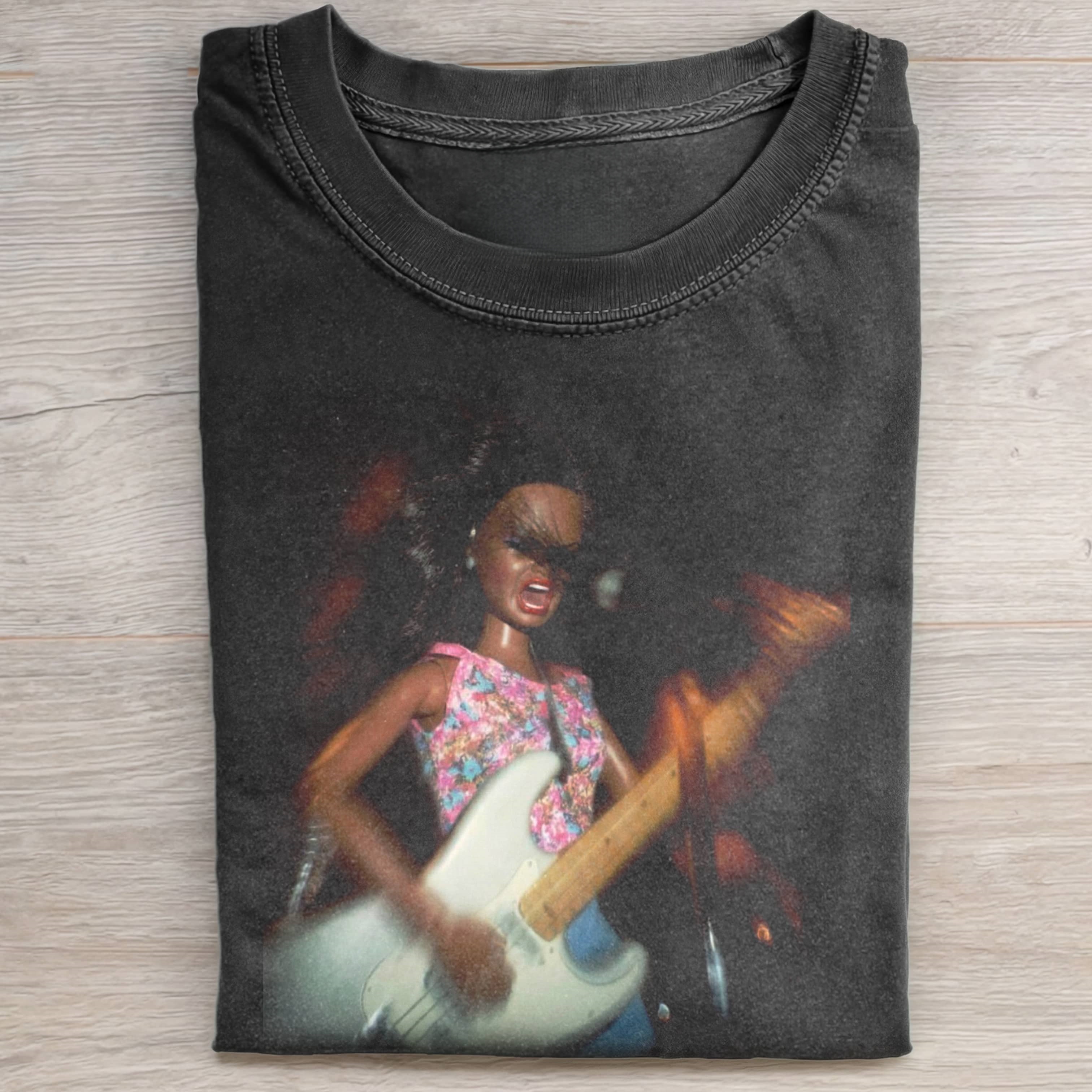 BLACK DOLL FACE ROCK TEE - Vintage Washed Apparel by VanceMade