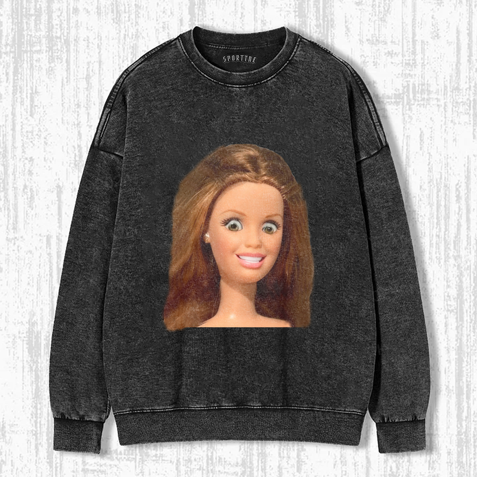 SURPRISED Funny Doll Face PRINT T-SHIRT - Vintage Washed Apparel by VanceMade